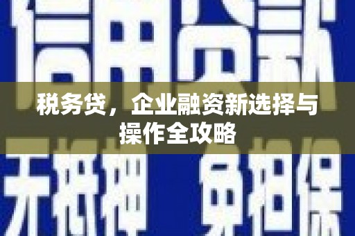 后里税务贷，企业融资新选择与操作全攻略