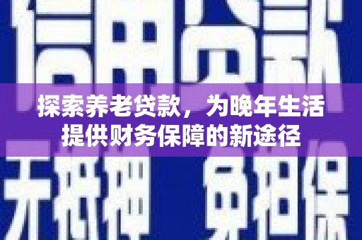 后里探索养老贷款，为晚年生活提供财务保障的新途径