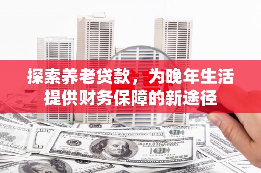 后里探索养老贷款，为晚年生活提供财务保障的新途径